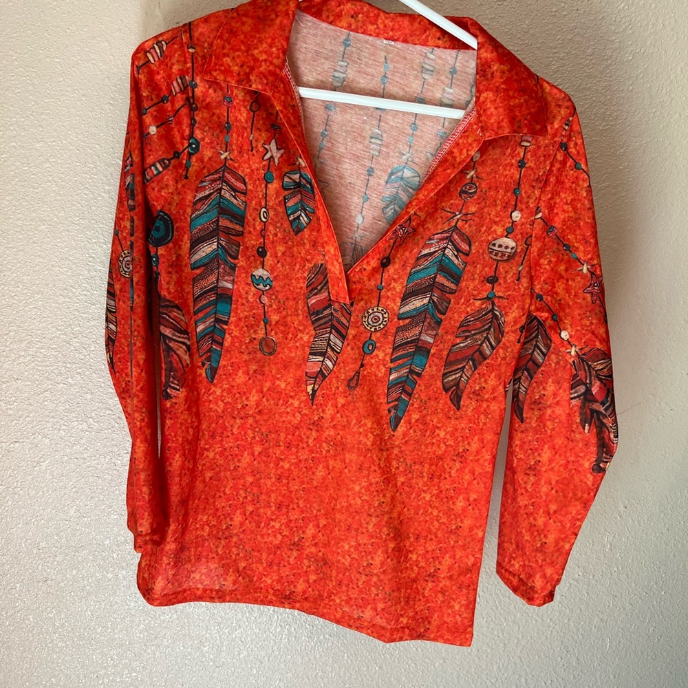 Orange Feather Design Top